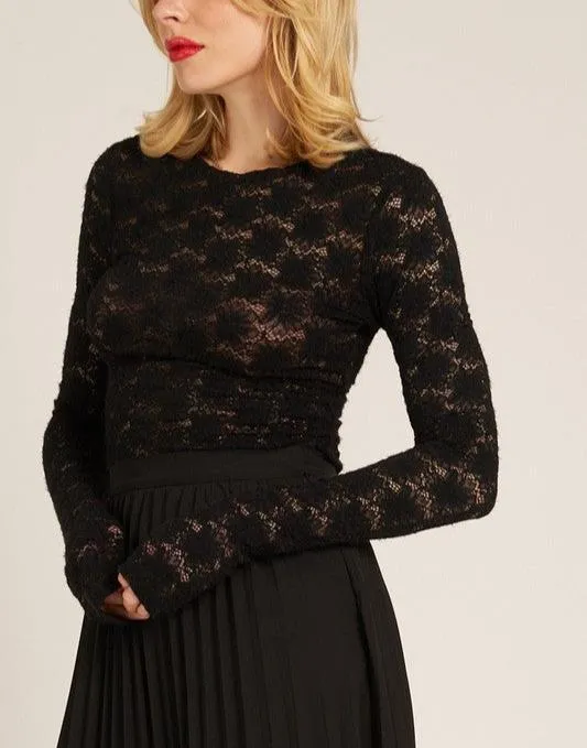 Pretty In Lace Long Sleeve Slim Fit Crop Top (Assorted Colors)