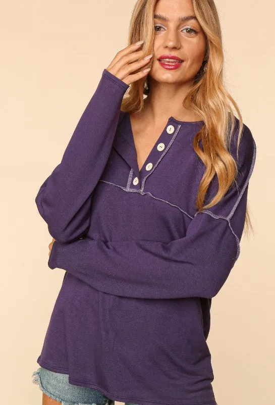 Purple Drop Shoulder Top w/Buttons - #5196-5201