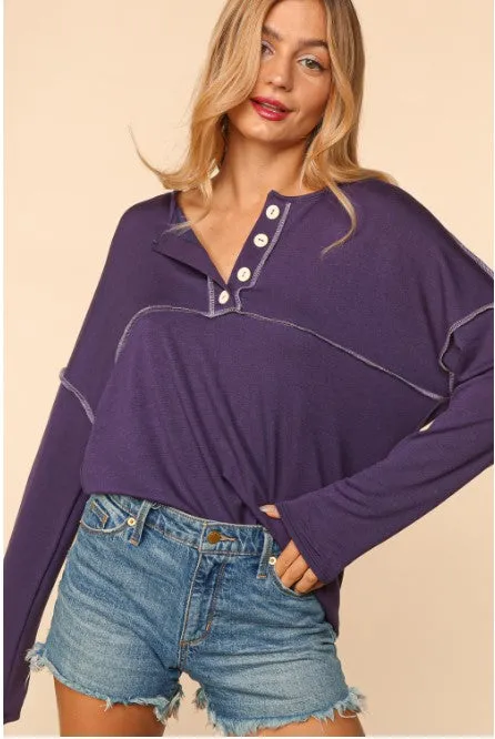 Purple Drop Shoulder Top w/Buttons - #5196-5201