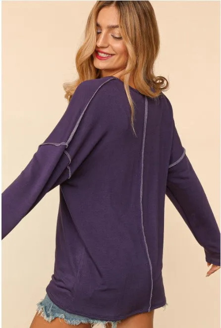 Purple Drop Shoulder Top w/Buttons - #5196-5201