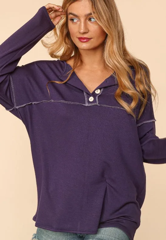 Purple Drop Shoulder Top w/Buttons - #5196-5201