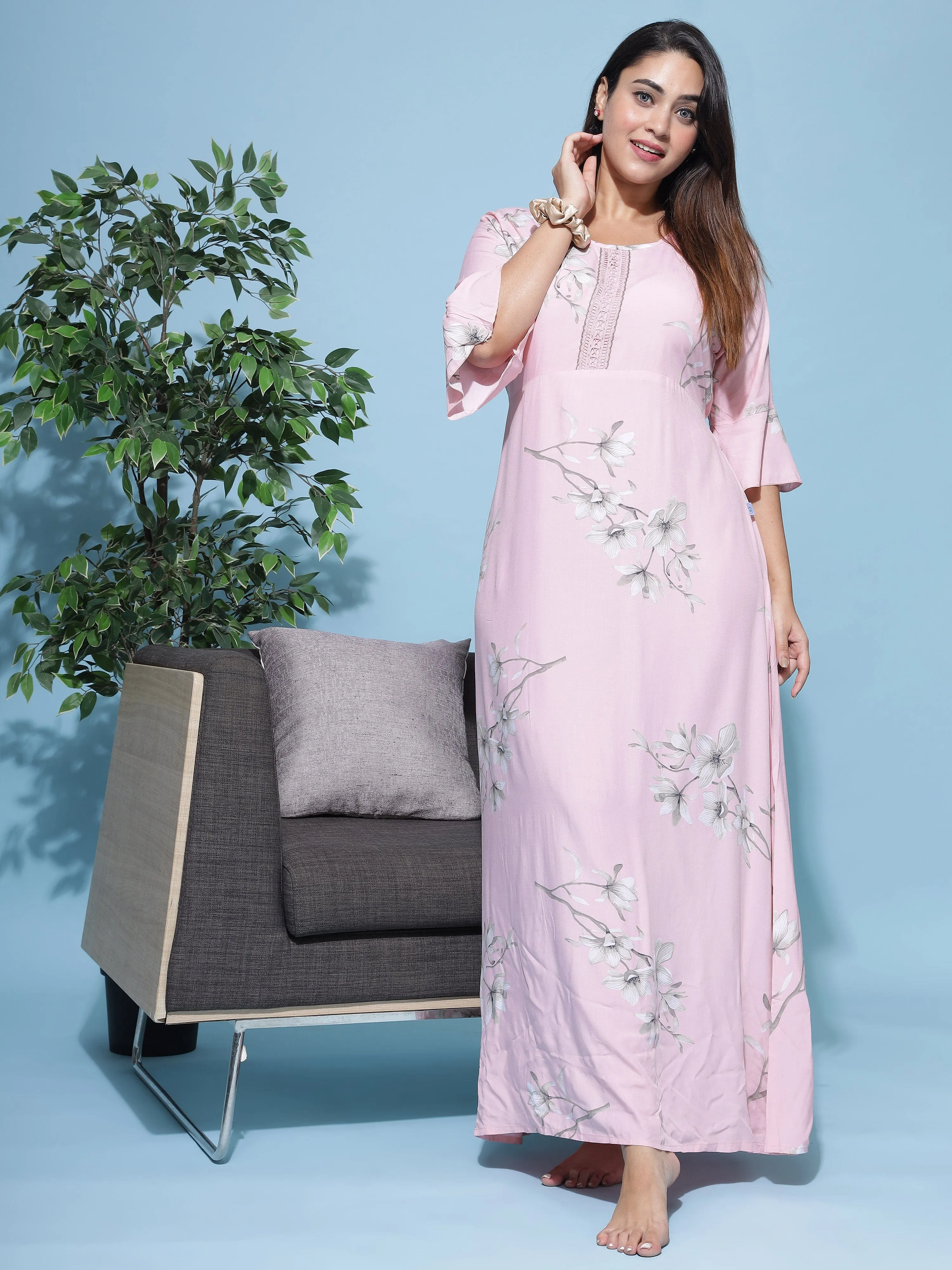 Rayon Designer Maxi Peach Nighty