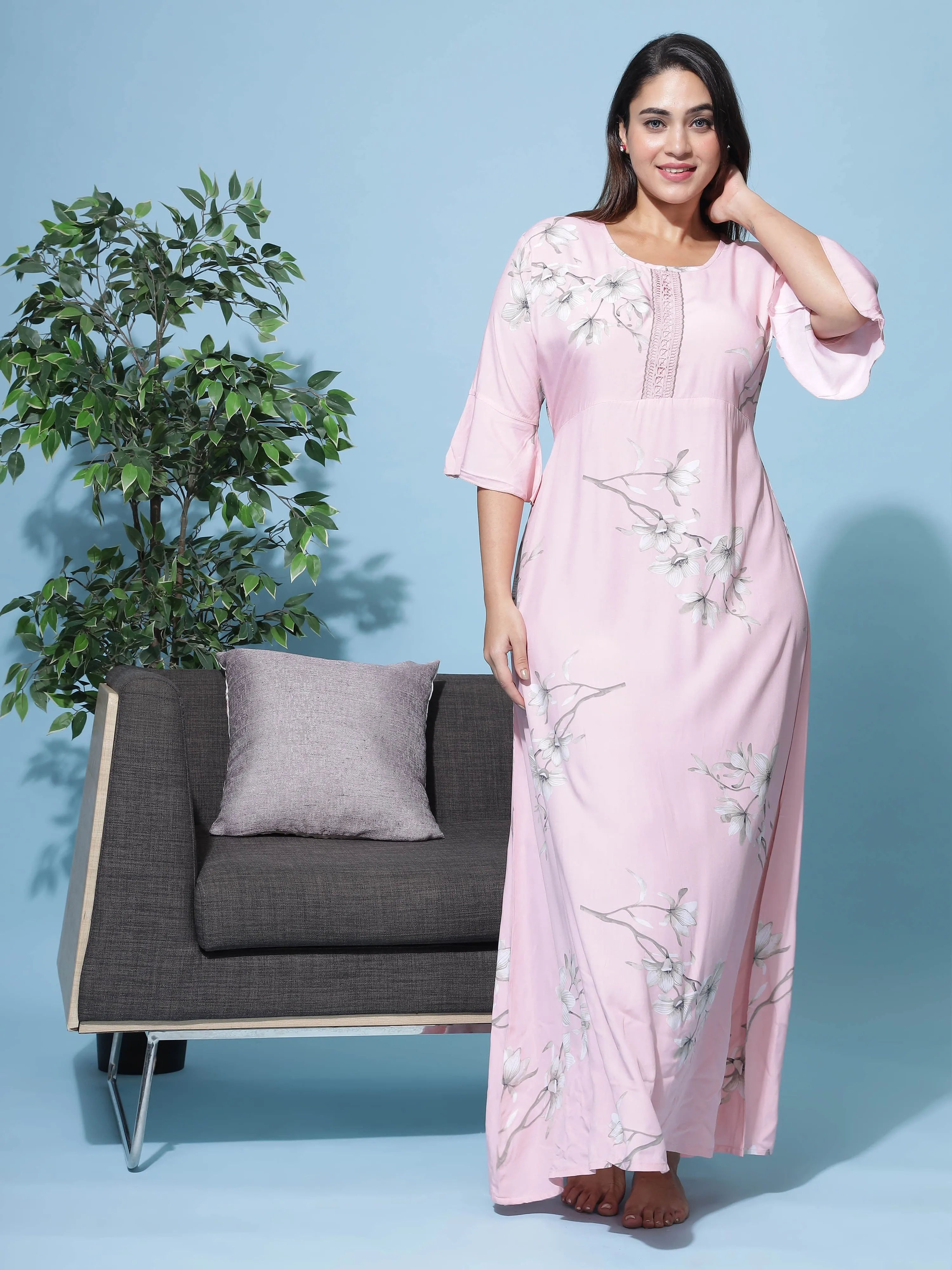 Rayon Designer Maxi Peach Nighty