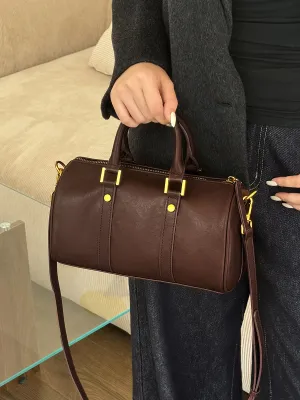 Real leather Boston vegetable tanned cowhide crossbody women's bag 2893 brown