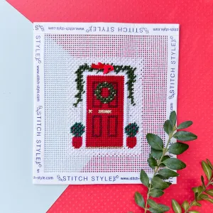 Red Christmas Door Needlepoint Canvas