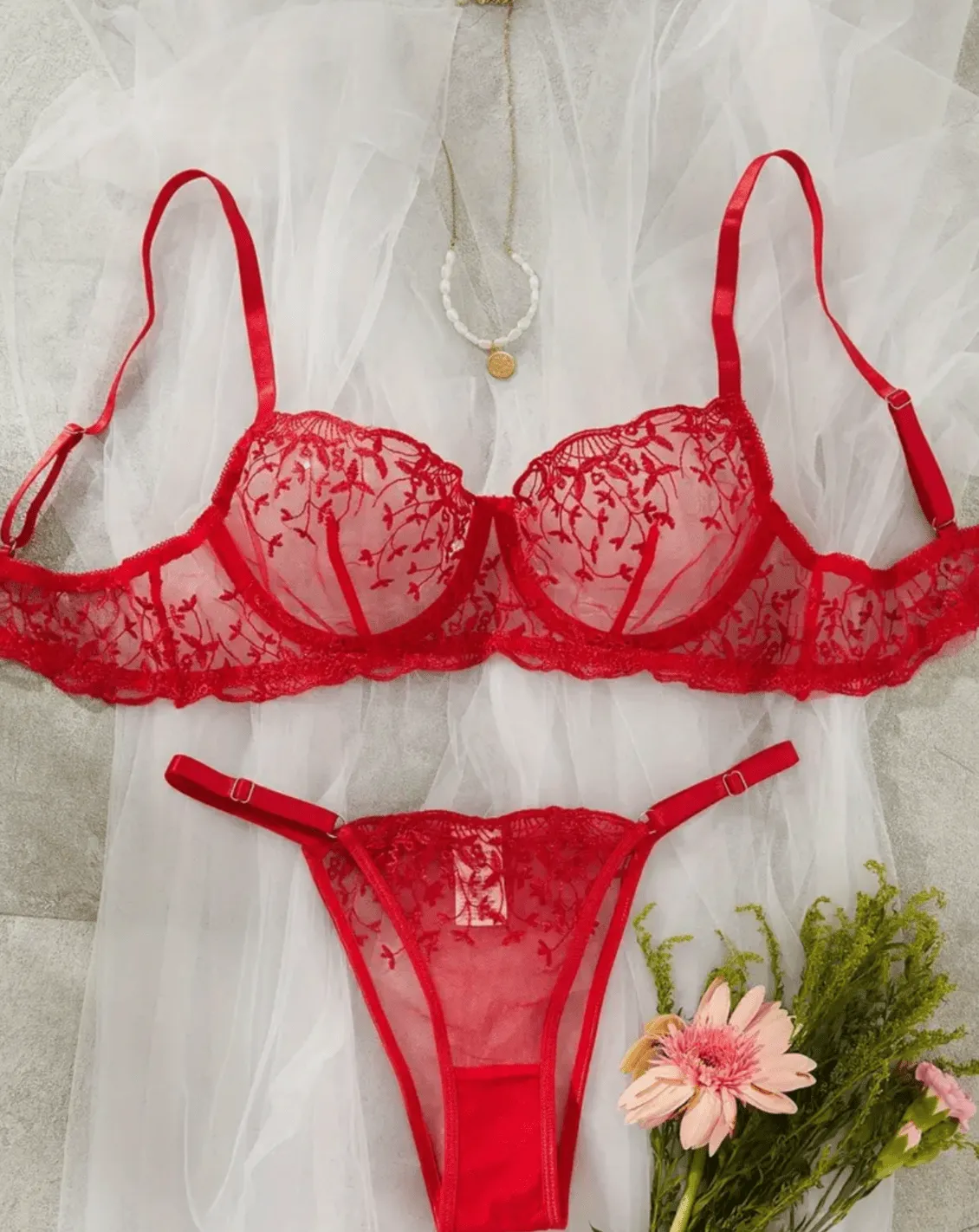 Red Lingerie Set See Through