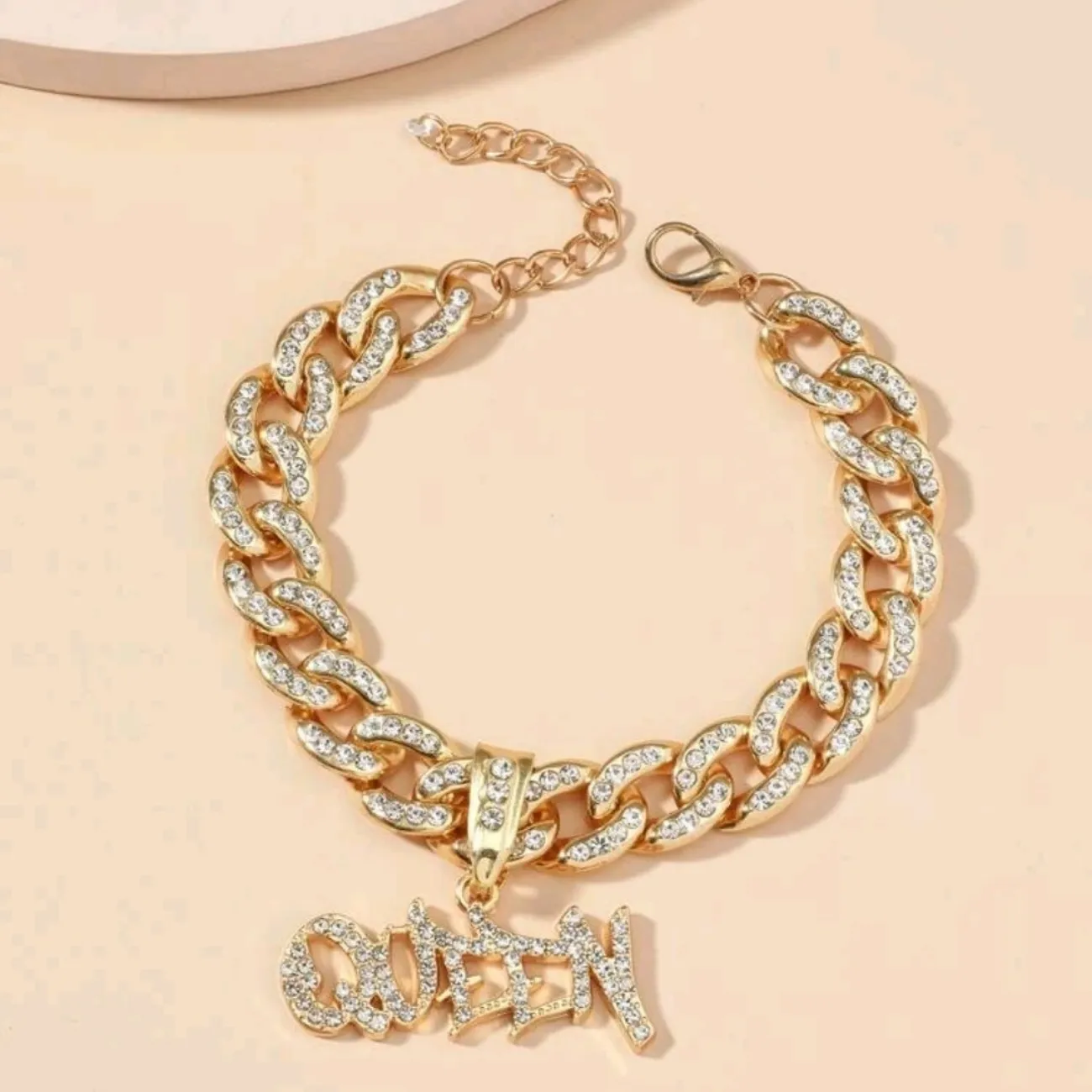 Rhinestone letter charm bracelet.