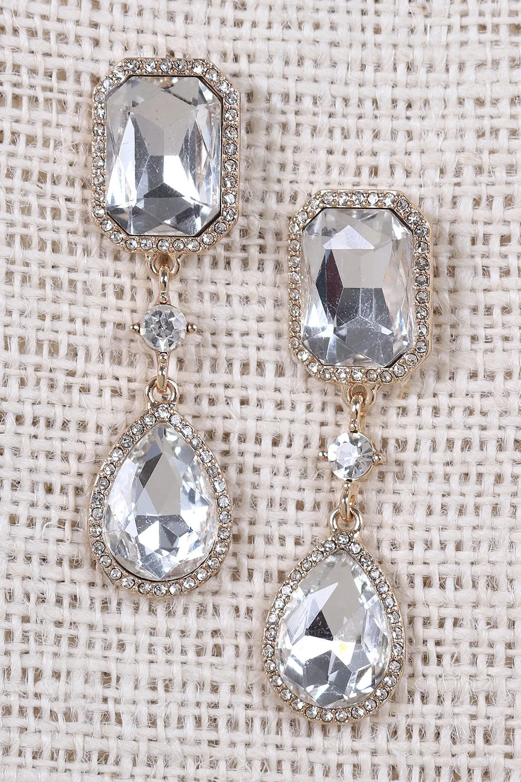 Rhinestone Octagon Teardrop Earrings