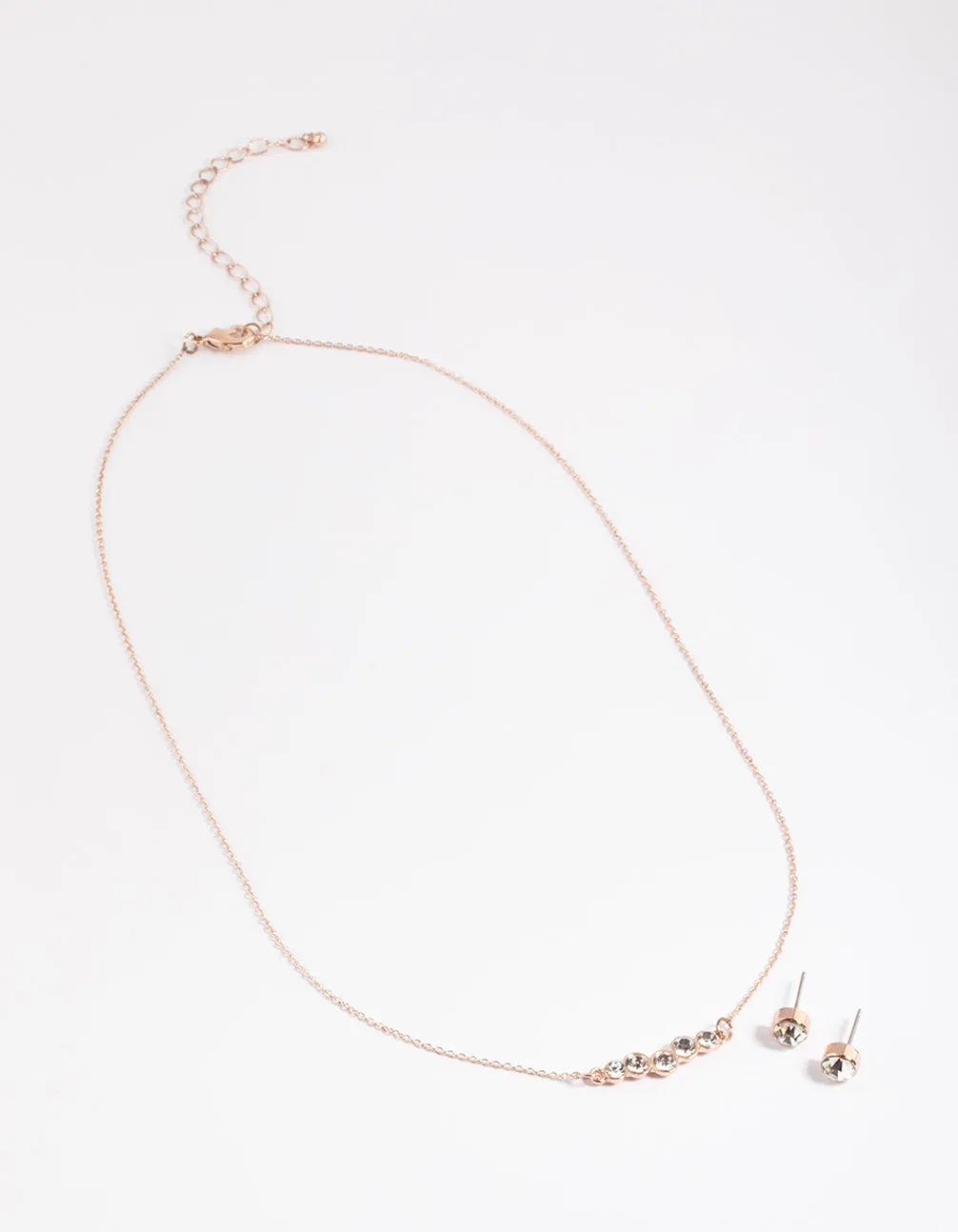 Rose Gold Diamante Bubble Necklace & Stud Earrings