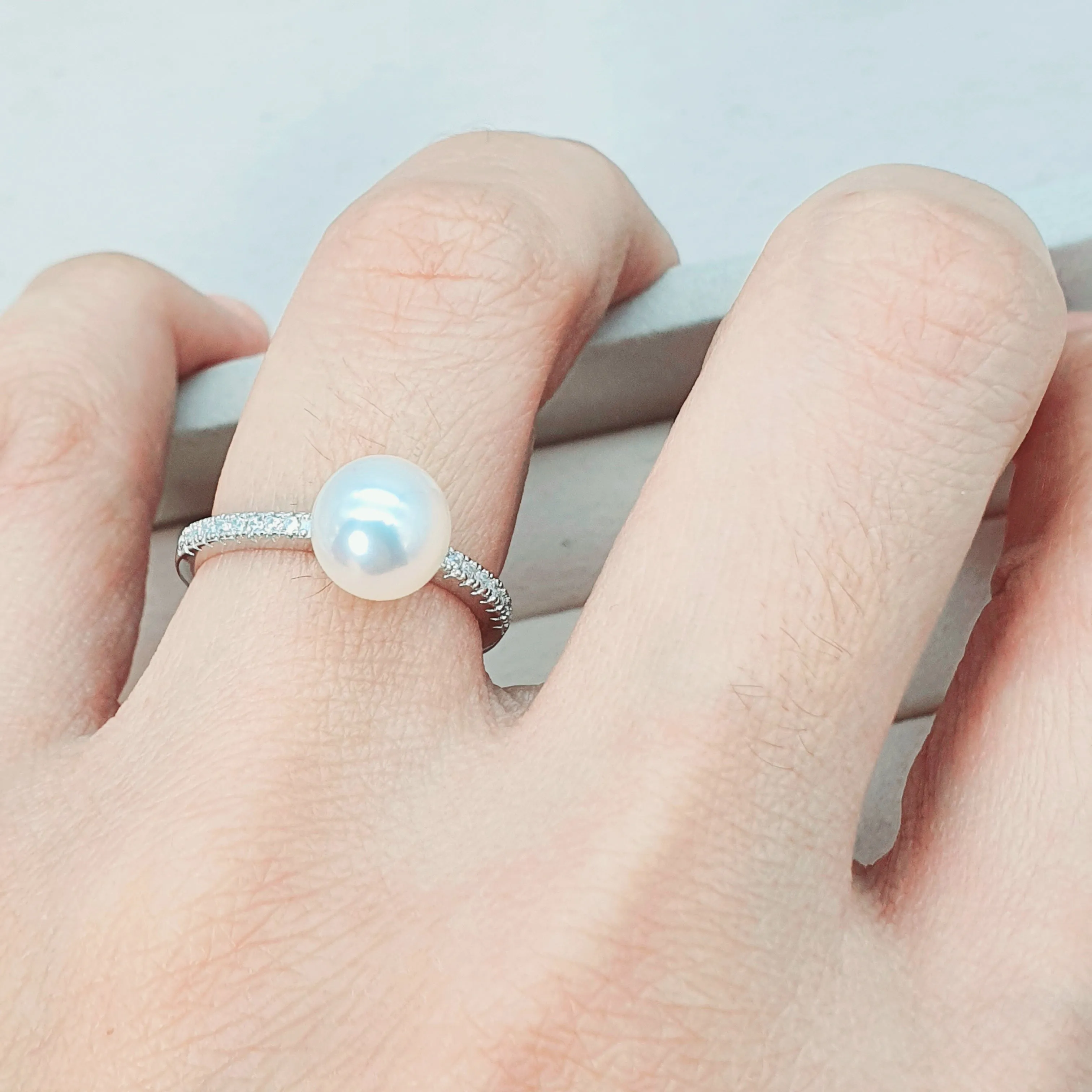 Round Freshwater Pearl Ring, Sterling Silver