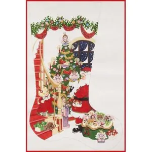 Santa Stairs Female Stocking Canvas