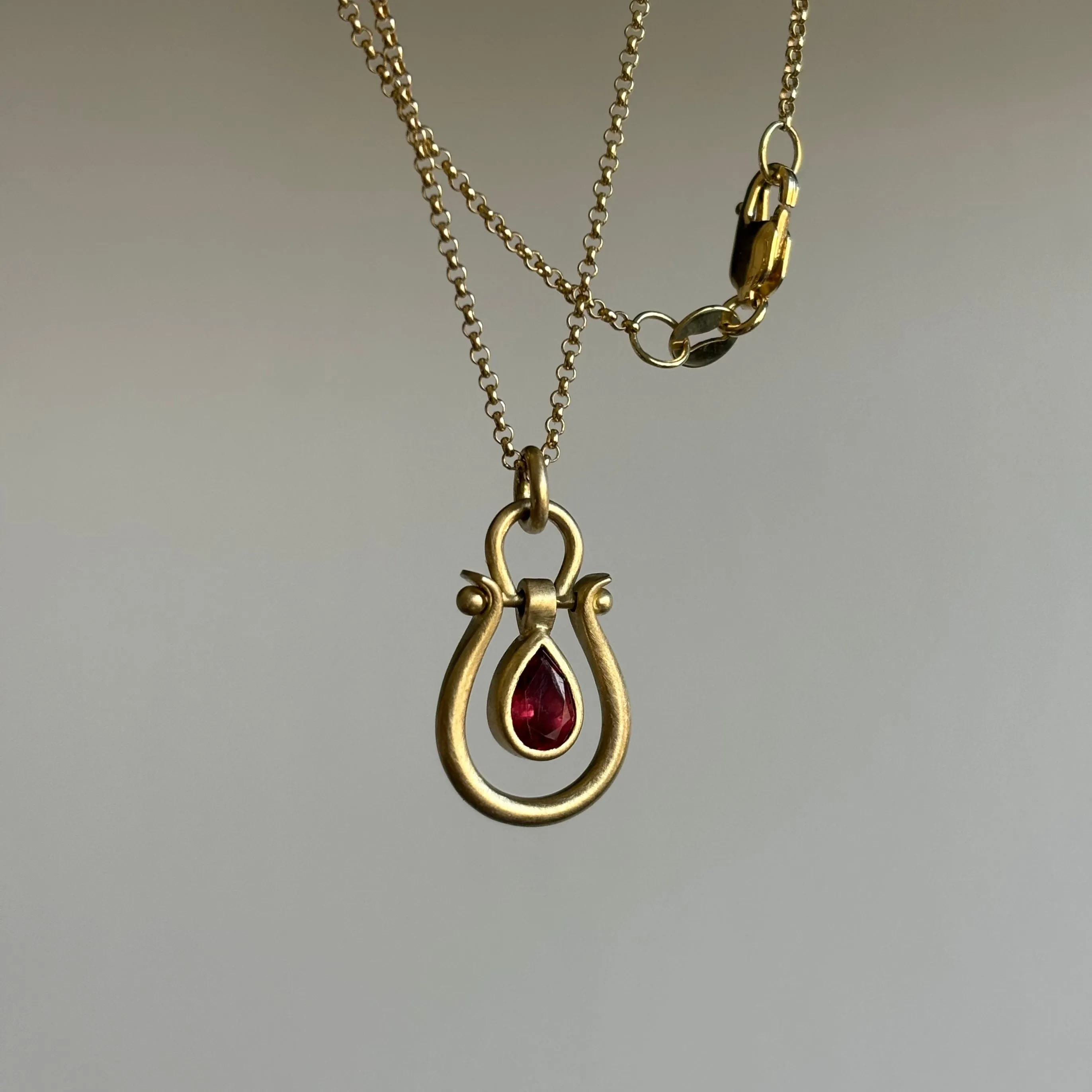 Scarlet Orange Tourmaline Drop Lyre Pendant