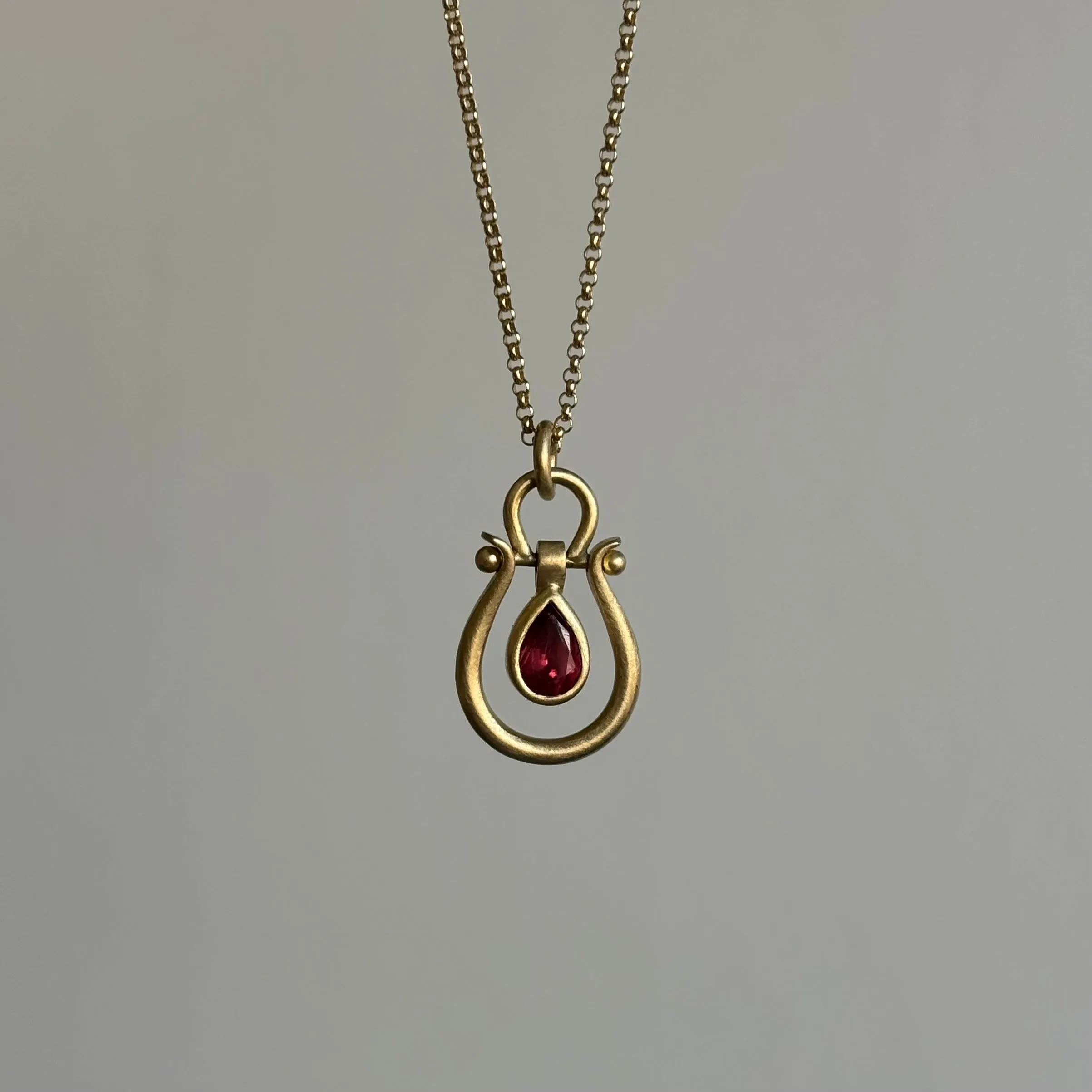 Scarlet Orange Tourmaline Drop Lyre Pendant