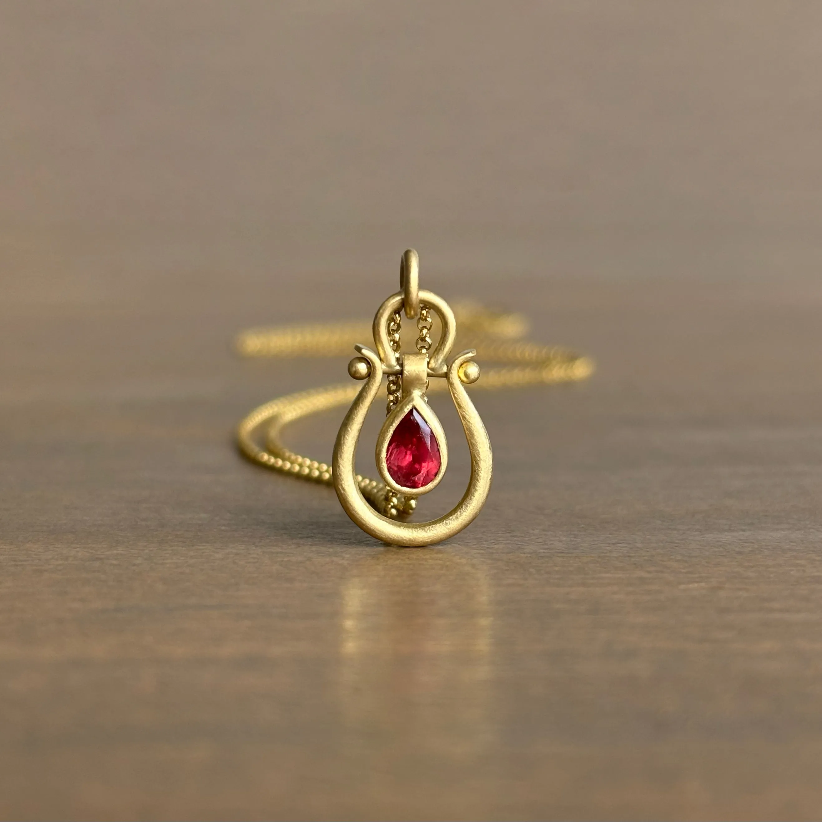 Scarlet Orange Tourmaline Drop Lyre Pendant