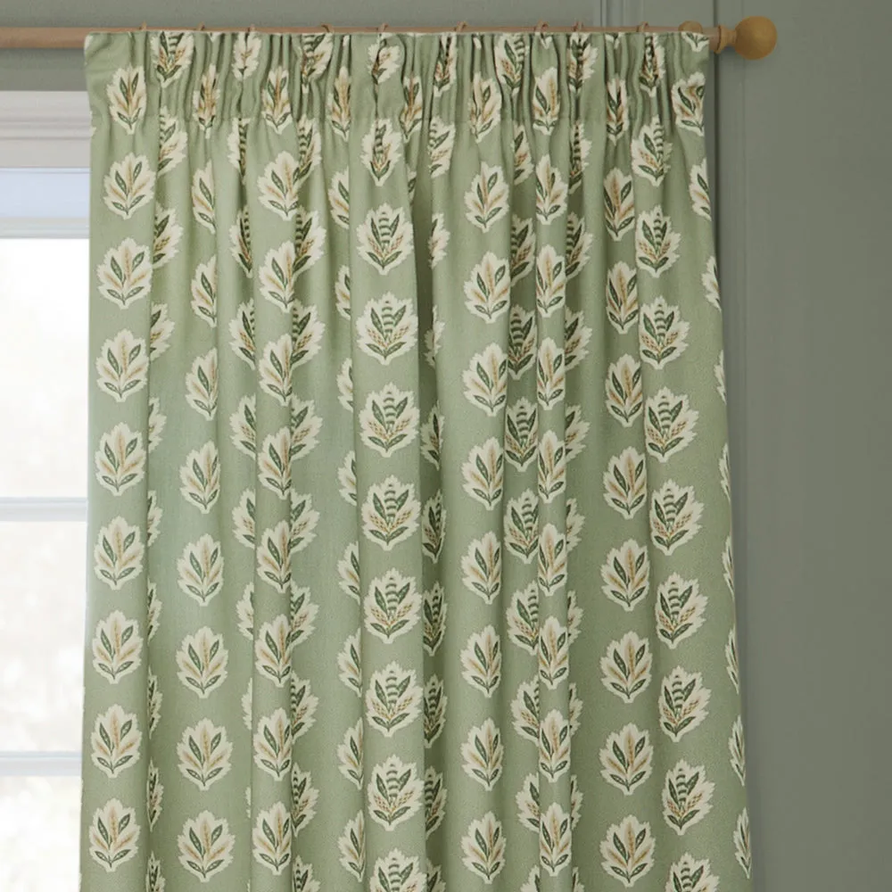 Sessile Leaf Motif Pencil Pleat Curtains Sage