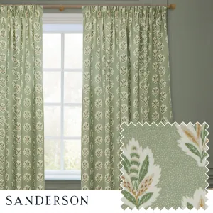 Sessile Leaf Motif Pencil Pleat Curtains Sage