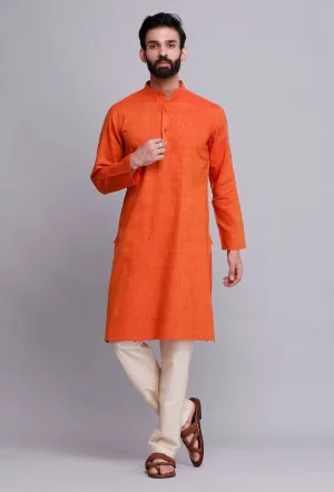 Set of 2: Tangerine Orange Cotton Kurta and Pajama