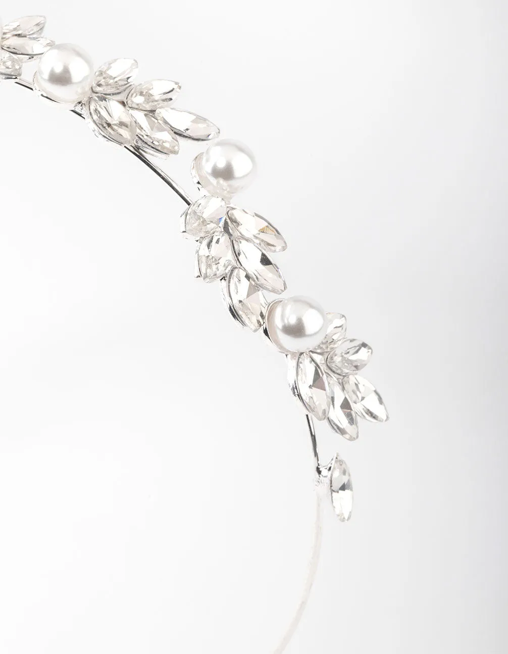 Silver Crystal Pearl Floral Headband