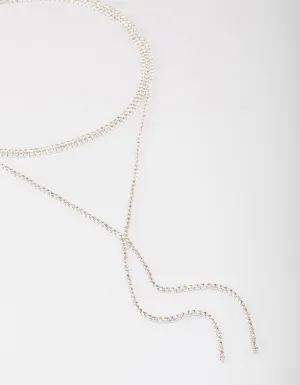 Silver Plated Cubic Zirconia Y-Neck Double Row Necklace