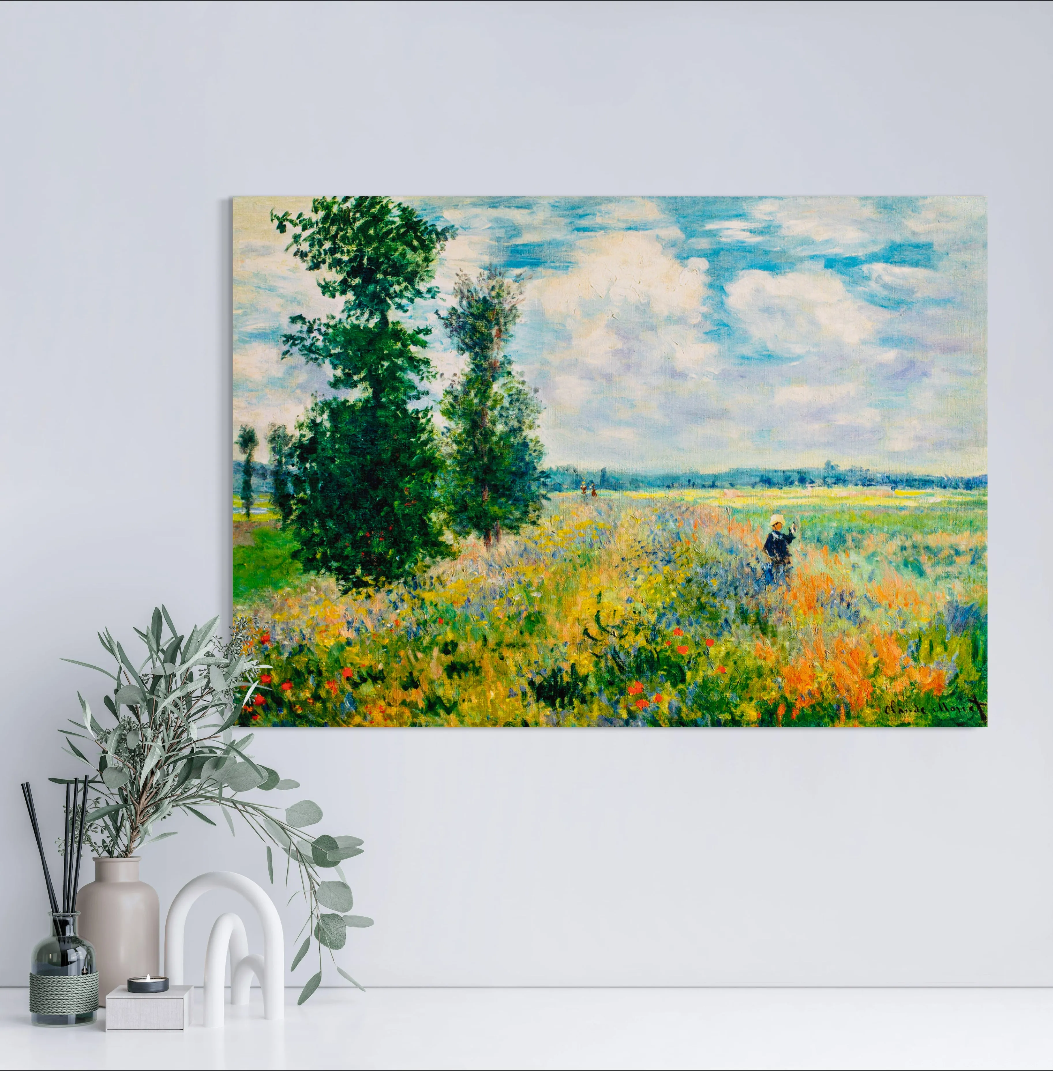 Spring Fields - Painted by Claude Monet - Circa. 1899. High Quality Polyester Cotton Canvas Print. Ready to be Framed or Mounted. Available in 3 Sizes - Small - Medium or Large.