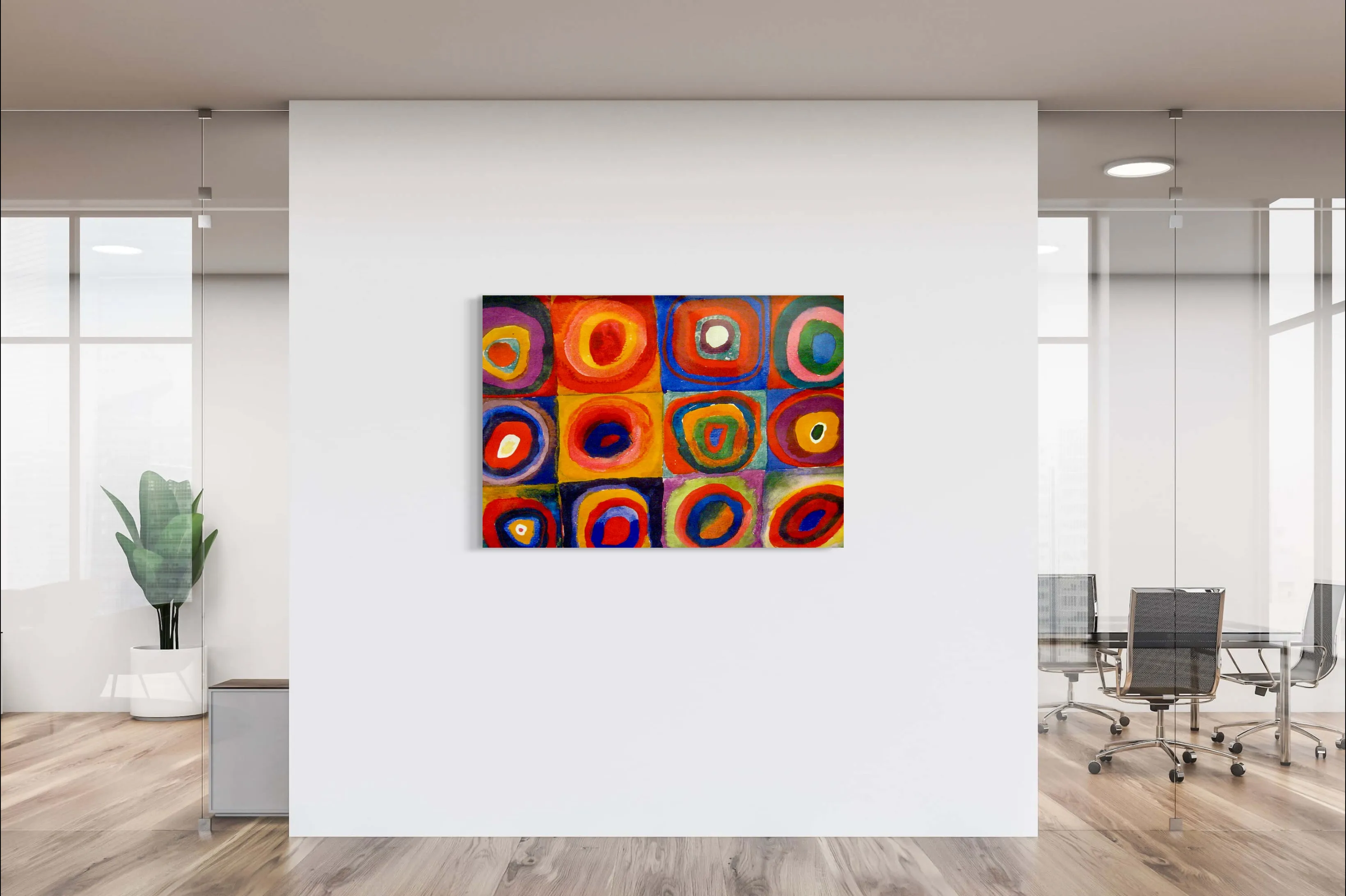 Squares with Concentric Circles - Painted by Wassily Kandinsky - Circa. 1913. High Quality Polyester Cotton Canvas Print. Ready to be Framed. Available in Two (2) Sizes. M & L. Stretched Canvas Option Available in One (1) Large Size - 70cm x 100cm