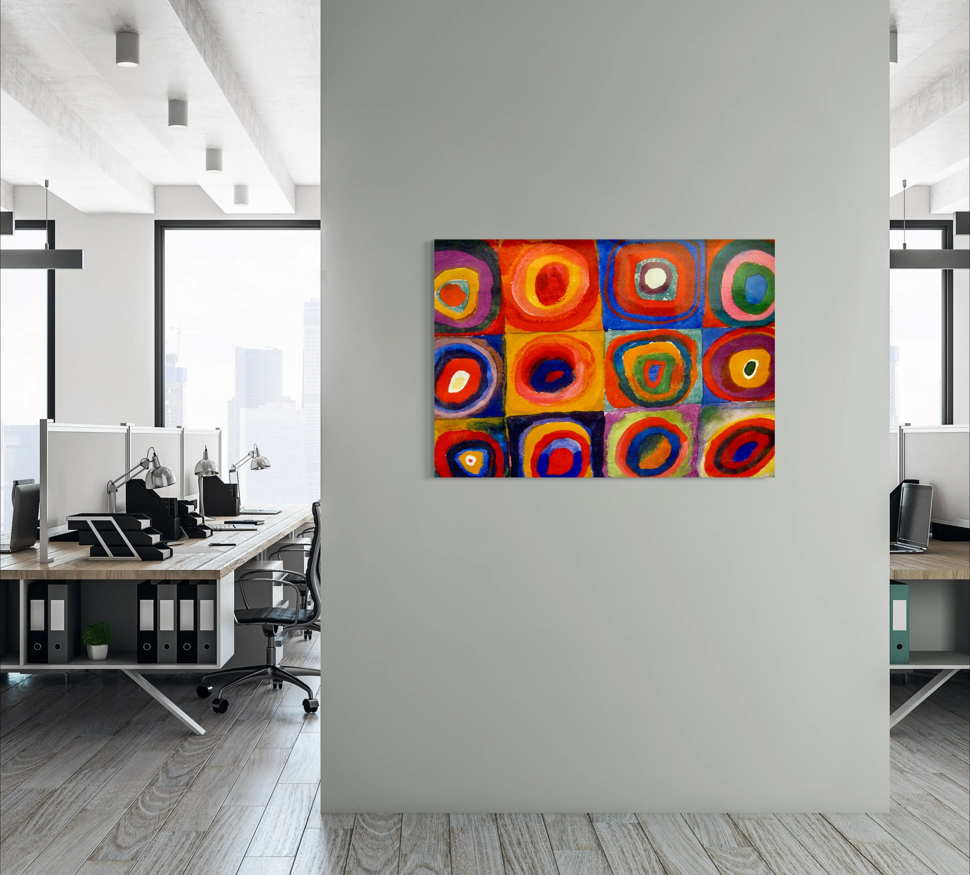 Squares with Concentric Circles - Painted by Wassily Kandinsky - Circa. 1913. High Quality Polyester Cotton Canvas Print. Ready to be Framed. Available in Two (2) Sizes. M & L. Stretched Canvas Option Available in One (1) Large Size - 70cm x 100cm