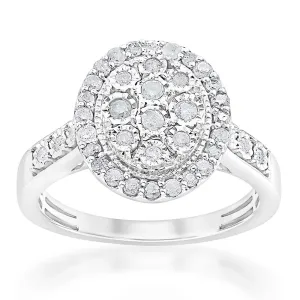 Sterling  Silver 1/2 Carat Diamond Cluster Ring