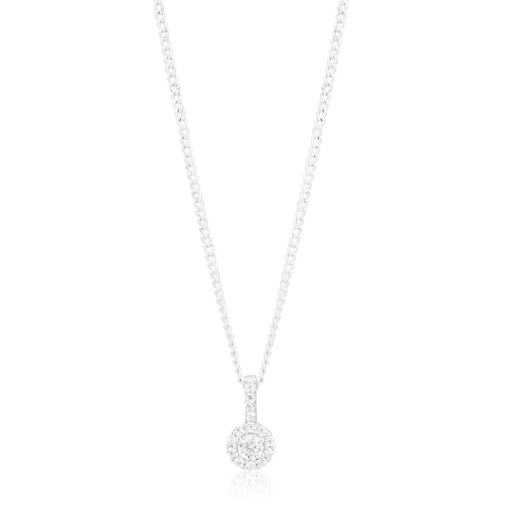 Sterling Silver Cubic Zirconia Cut Halo Pendant