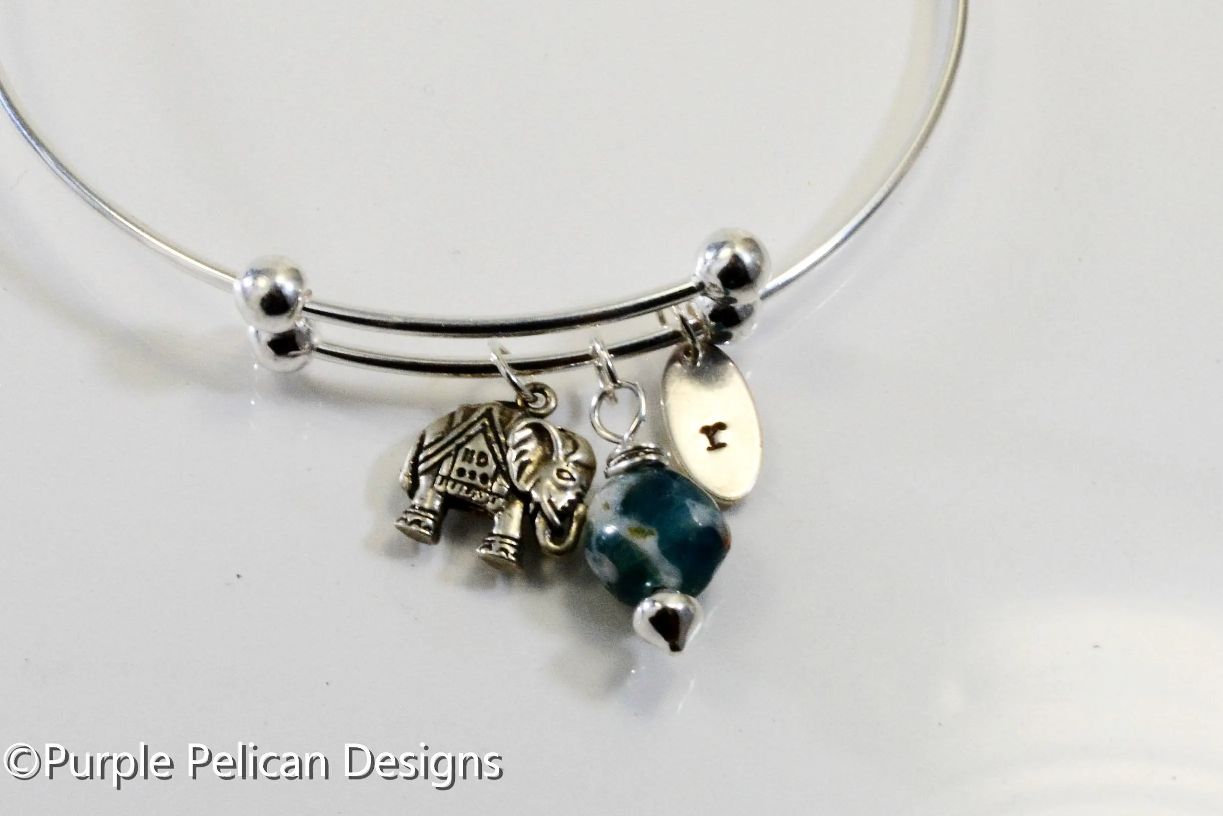 Sterling Silver Personalized Expandable Bangle With Elephant