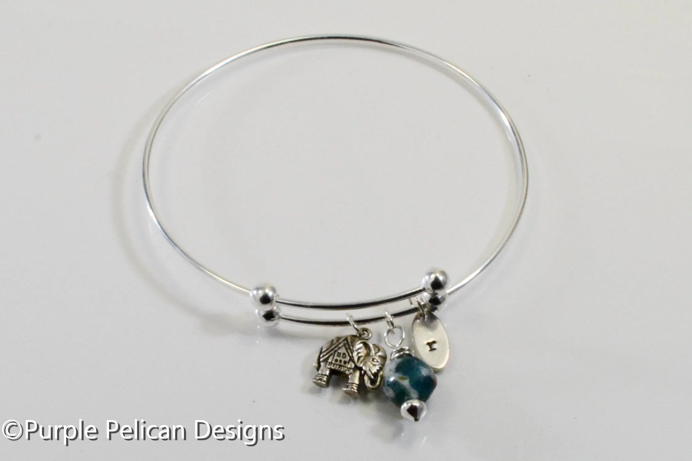 Sterling Silver Personalized Expandable Bangle With Elephant