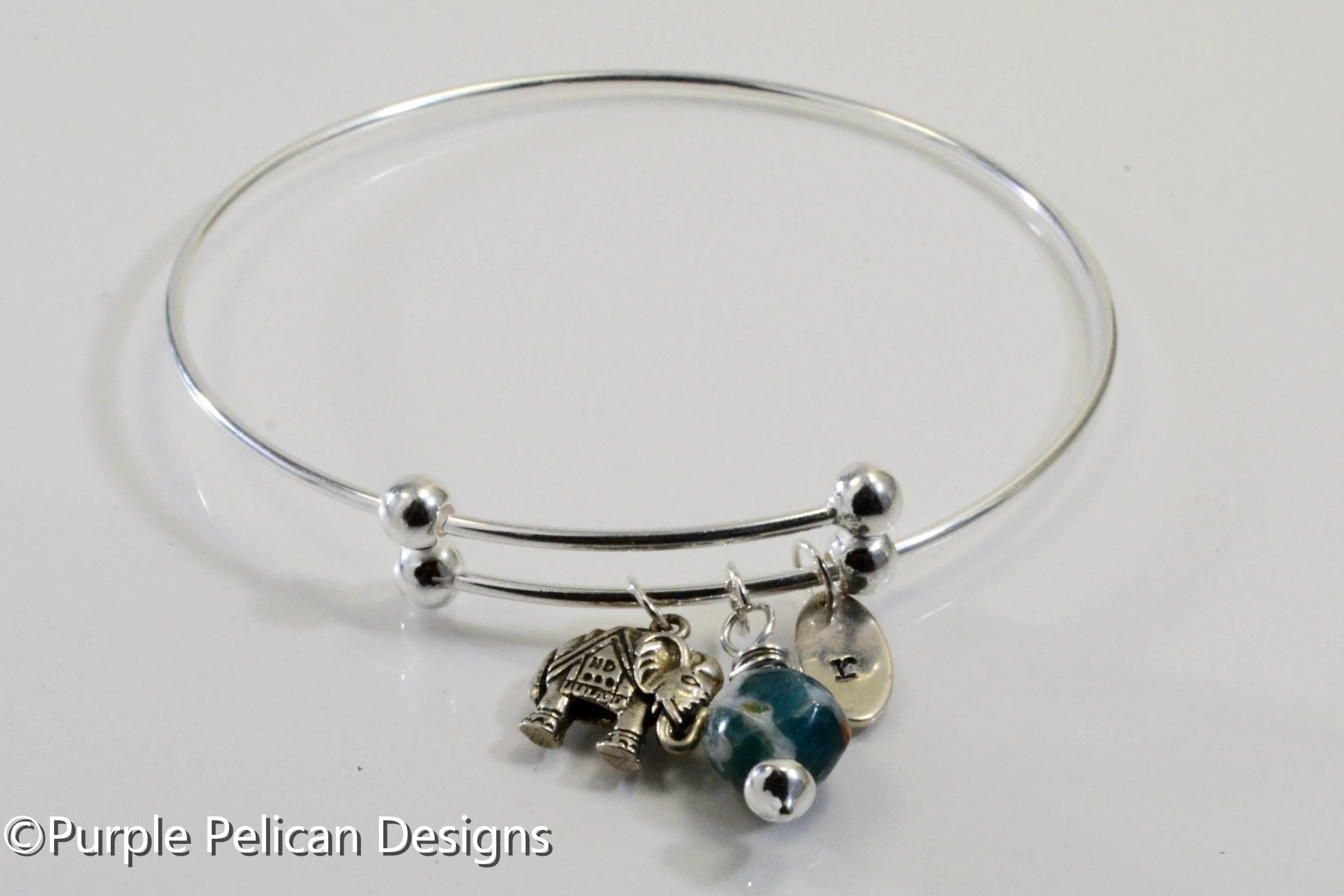 Sterling Silver Personalized Expandable Bangle With Elephant