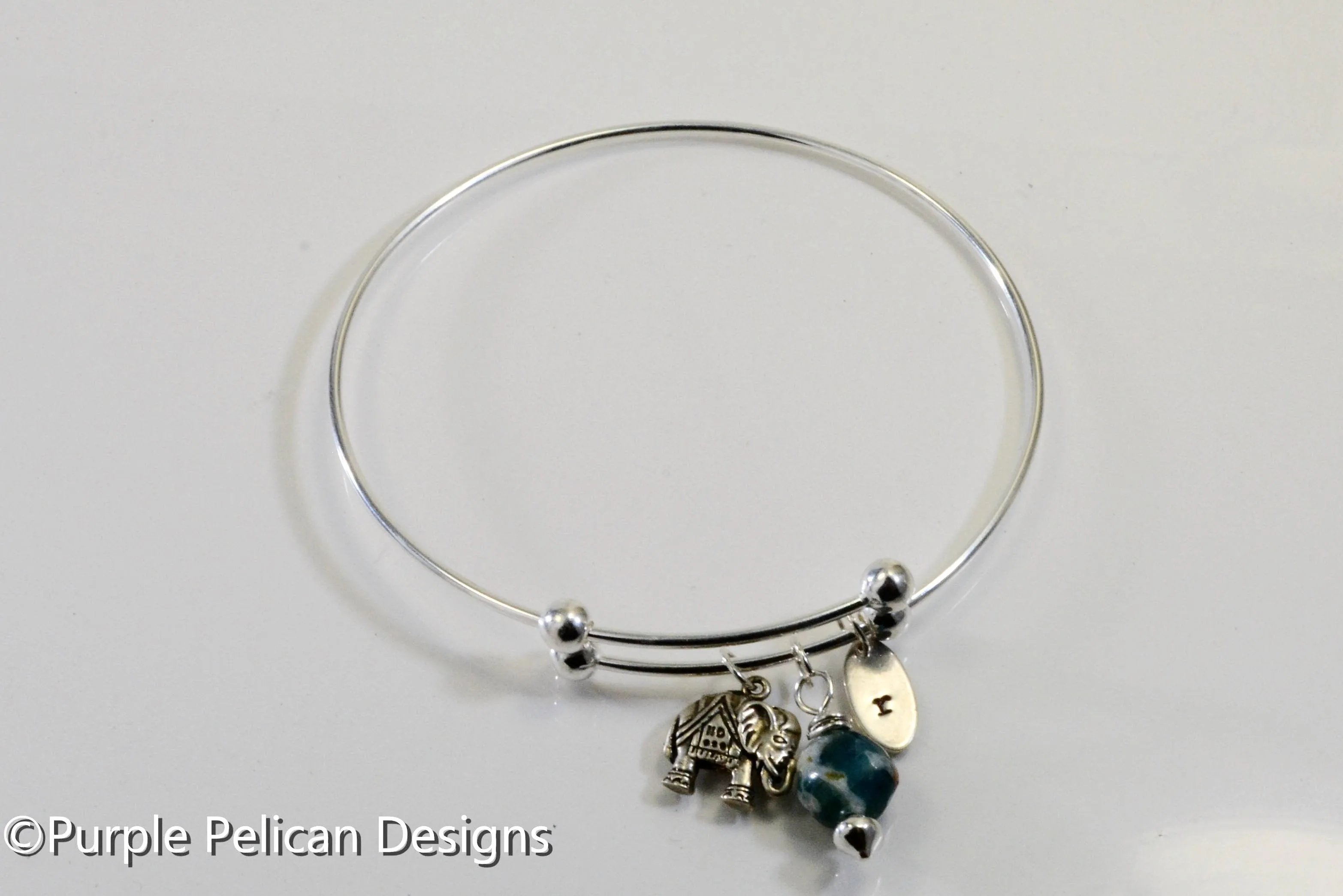 Sterling Silver Personalized Expandable Bangle With Elephant