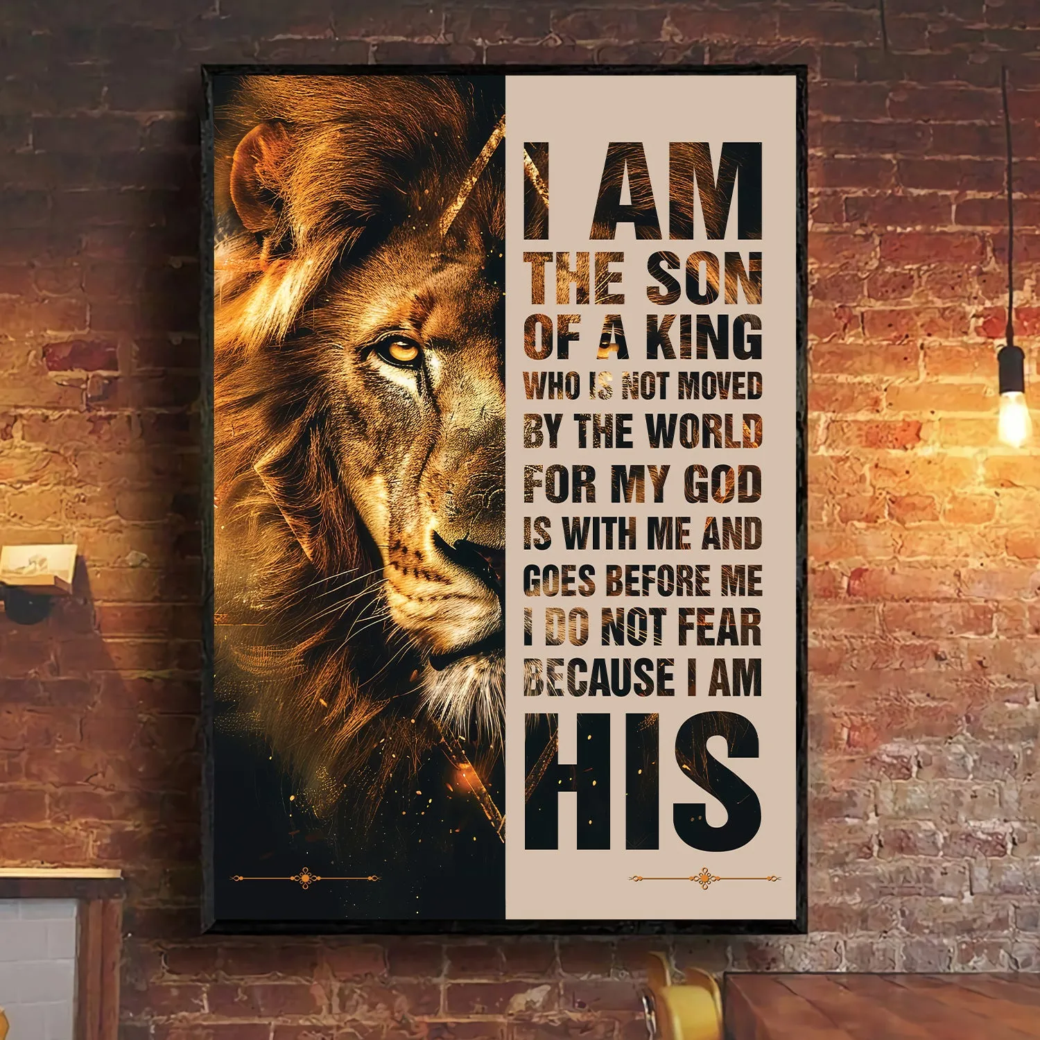 Teesdily | Customized Jesus Lion Of Judah, I Do Not Fear Because I Am His Poster, Son Of A King Art Painting, Christian Poster Canvas, Home Decor