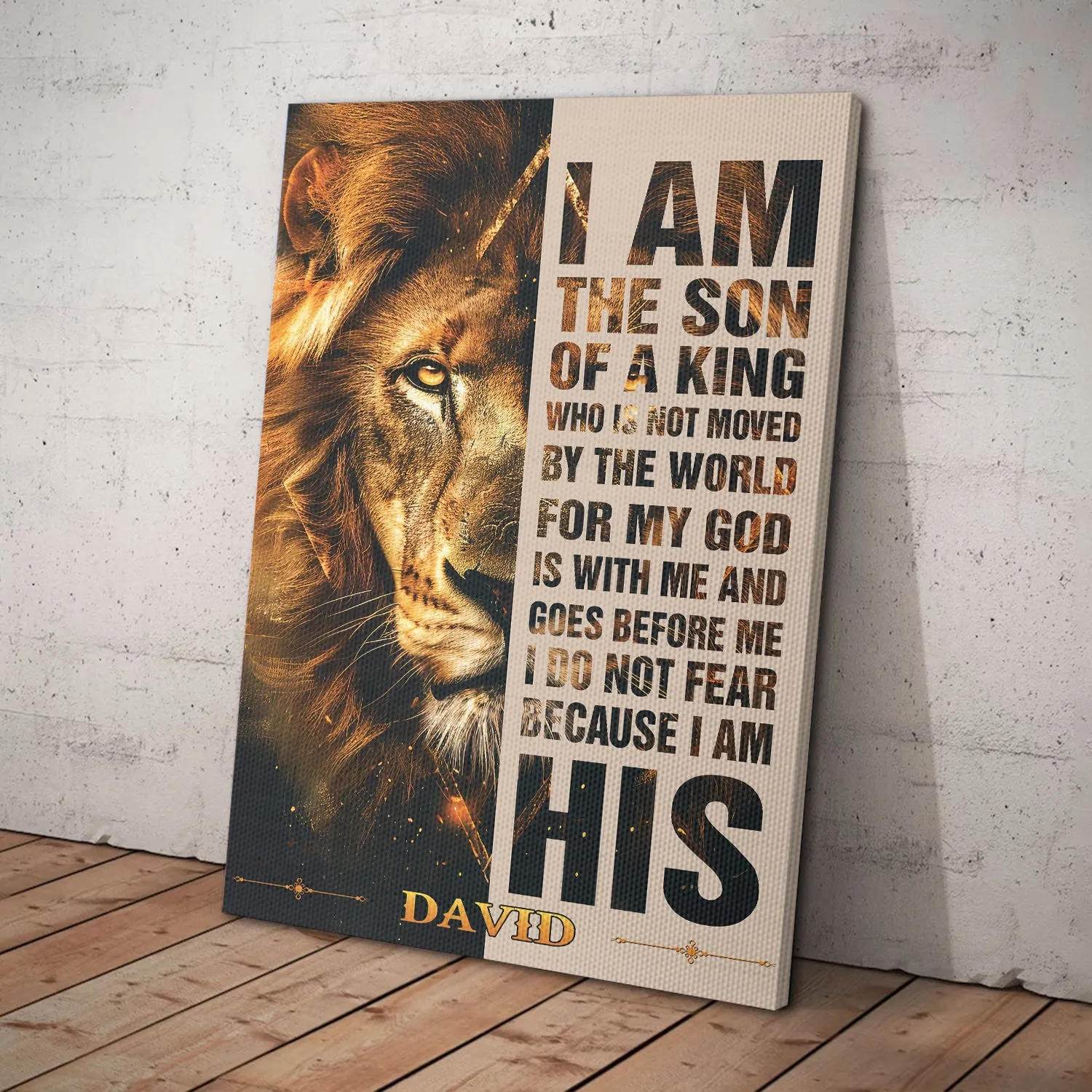 Teesdily | Customized Jesus Lion Of Judah, I Do Not Fear Because I Am His Poster, Son Of A King Art Painting, Christian Poster Canvas, Home Decor