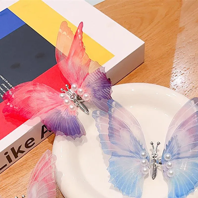 Temperament Pearl Symphony Spreading Wings Butterfly Hair Clip Pink Purple Blue Pink Purple Gradient Prom Hair Accessories Cosplay Cosplay