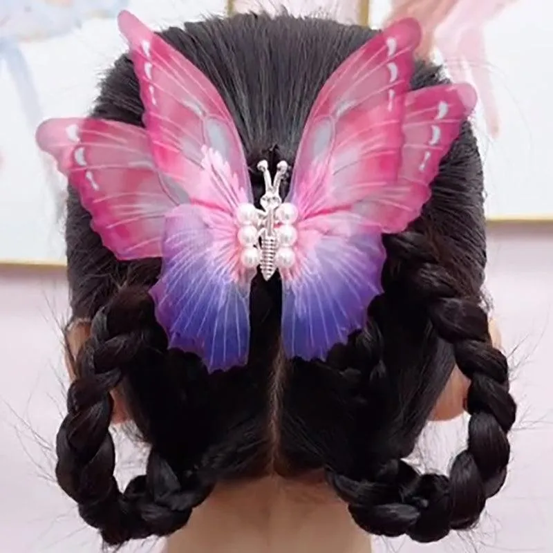 Temperament Pearl Symphony Spreading Wings Butterfly Hair Clip Pink Purple Blue Pink Purple Gradient Prom Hair Accessories Cosplay Cosplay