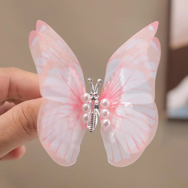 Temperament Pearl Symphony Spreading Wings Butterfly Hair Clip Pink Purple Blue Pink Purple Gradient Prom Hair Accessories Cosplay Cosplay