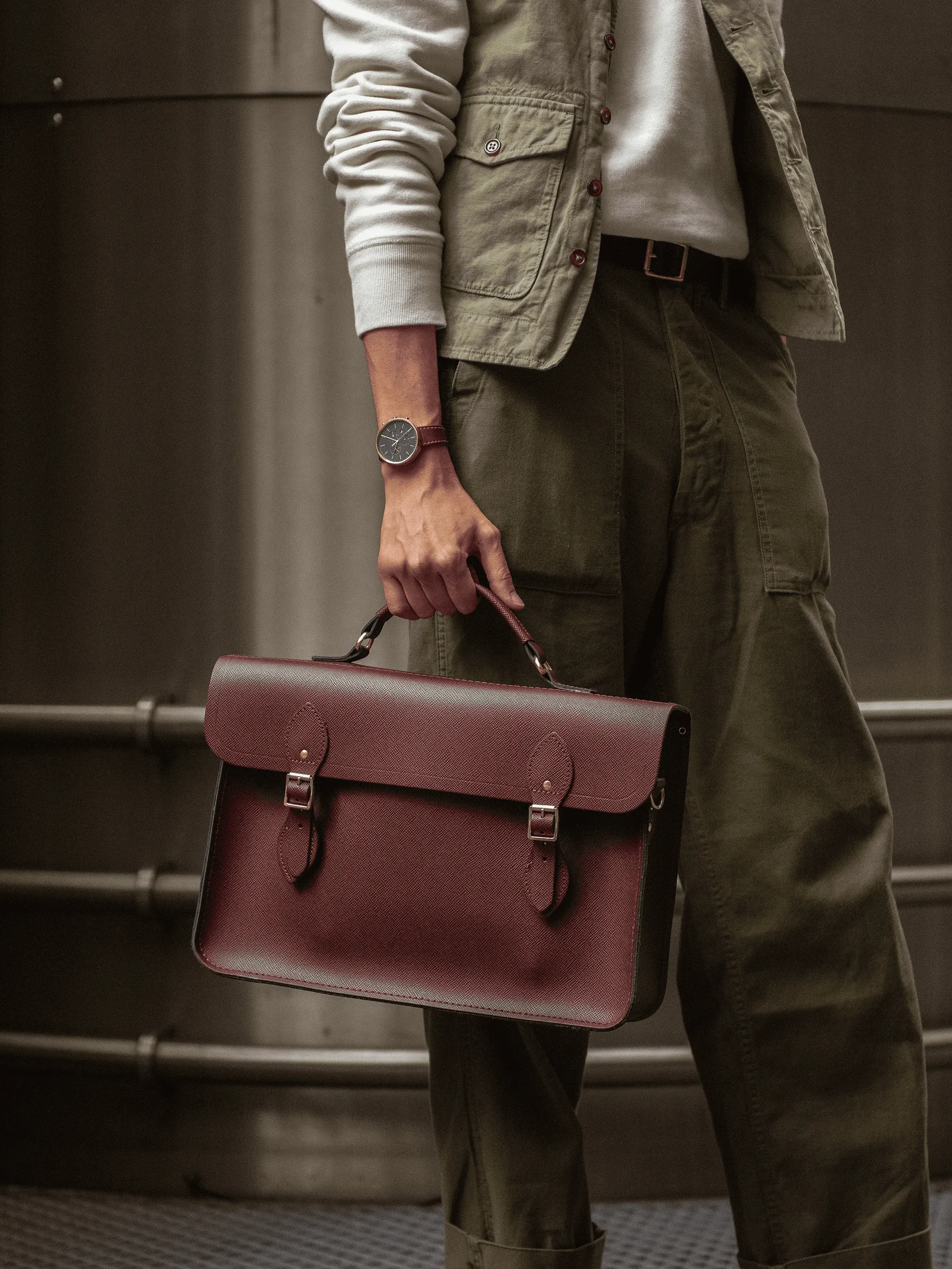 The Briefcase -  Oxblood Saffiano