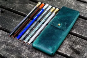 The Charcoal Leather Pencil Case for Blackwing Pencils - Crazy Horse Forest Green