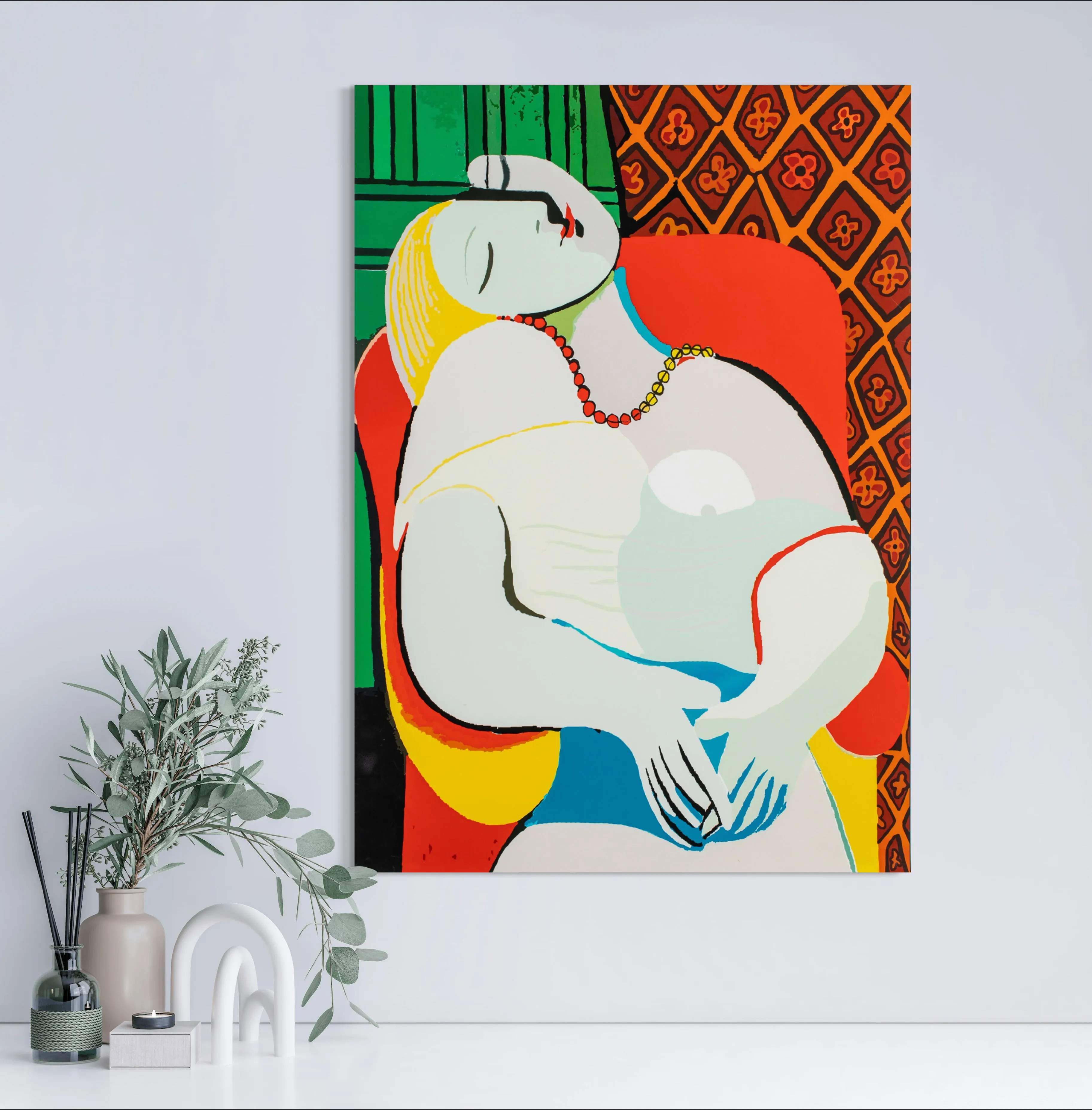 The Dream (Le Reve) - Painted by Pablo Picasso - Circa. 1932. High Quality Polyester Cotton Canvas Print. Rolled Canvas Available in 3 Sizes - Small, Medium, or Large. Stretched Canvas Option Available in One (1) Large Size - 70cm x 100cm.