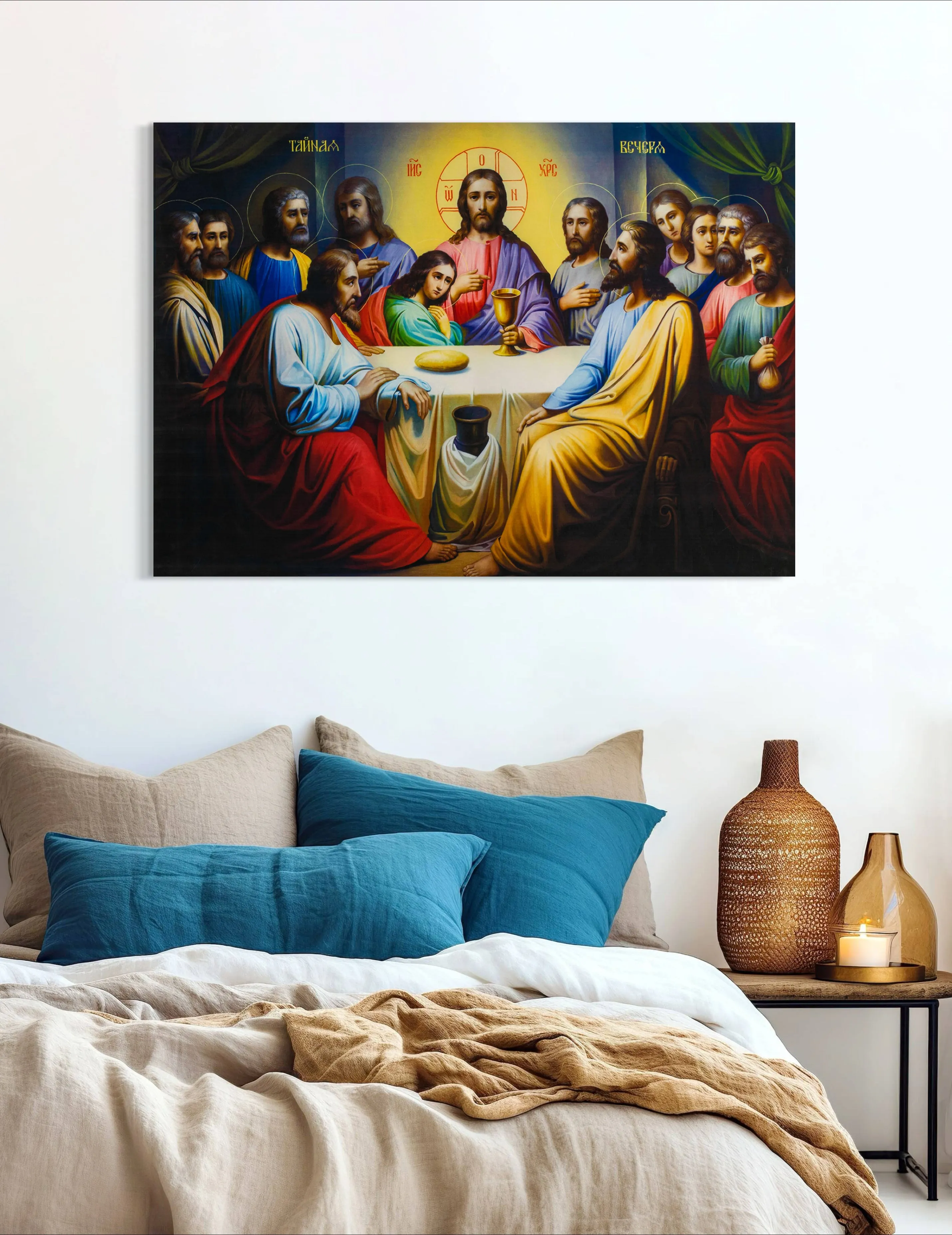 The Last Supper - Painted by Leonardo da Vinci - Circa. 1530. High Quality Polyester Cotton Canvas Print. Ready to be Framed or Mounted. Available in 2 Sizes - Small & Medium.