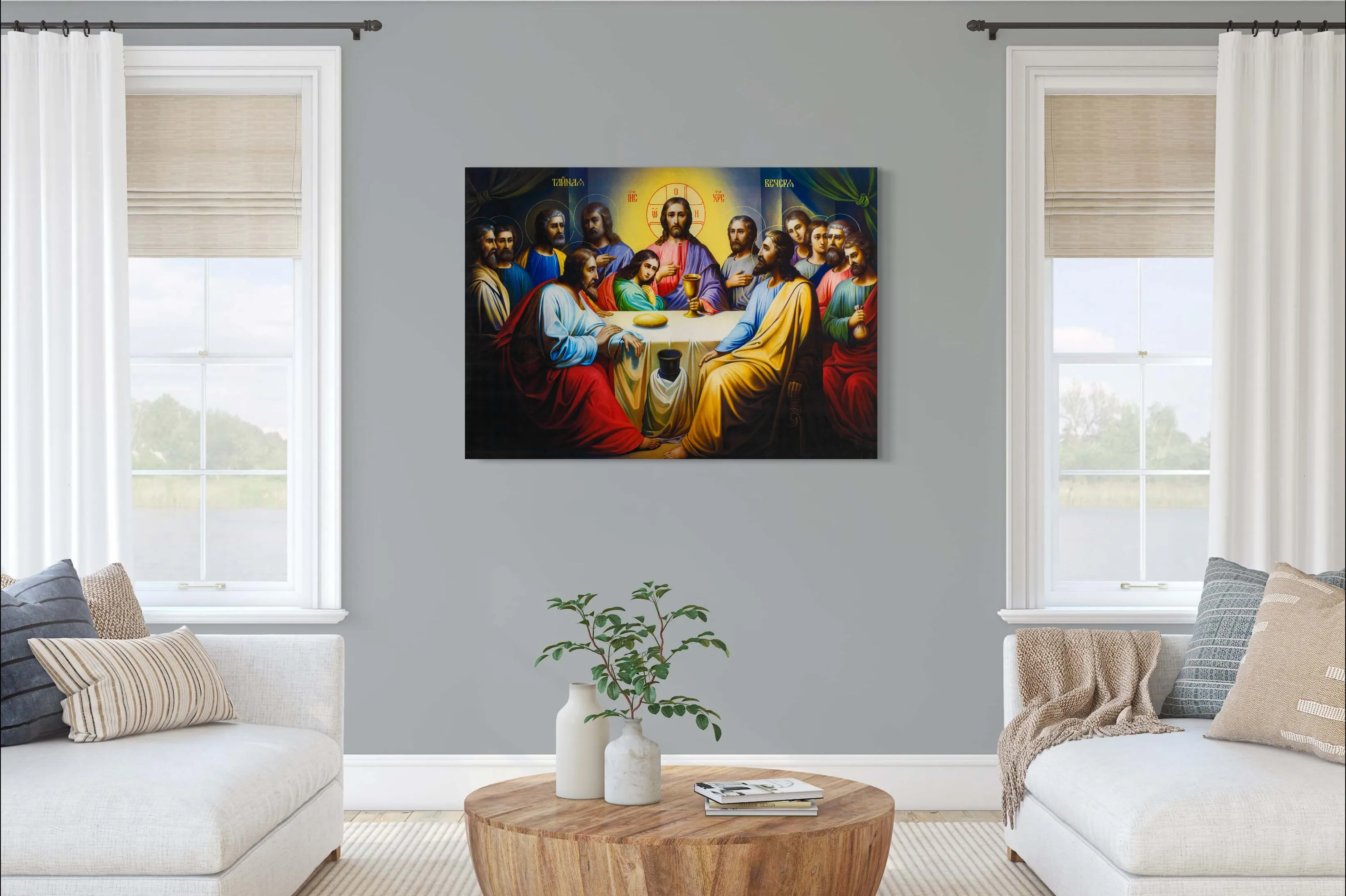 The Last Supper - Painted by Leonardo da Vinci - Circa. 1530. High Quality Polyester Cotton Canvas Print. Ready to be Framed or Mounted. Available in 2 Sizes - Small & Medium.