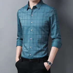 Top Grade Fashion Designer Brand Slim Fit Men Classic Plaid Shirts Spring Autumn Long Sleeve Trendy Casual Men Clothing