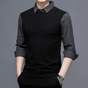 Top Grade Two New Fashion Brand Slim Fit Black Striped Shirt For Men Fasion Long Sleeve Korean College Casual Mans Clothes