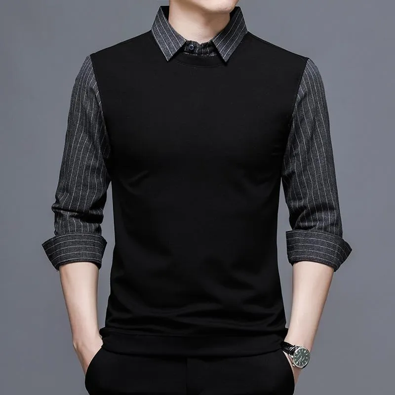 Top Grade Two New Fashion Brand Slim Fit Black Striped Shirt For Men Fasion Long Sleeve Korean College Casual Mans Clothes