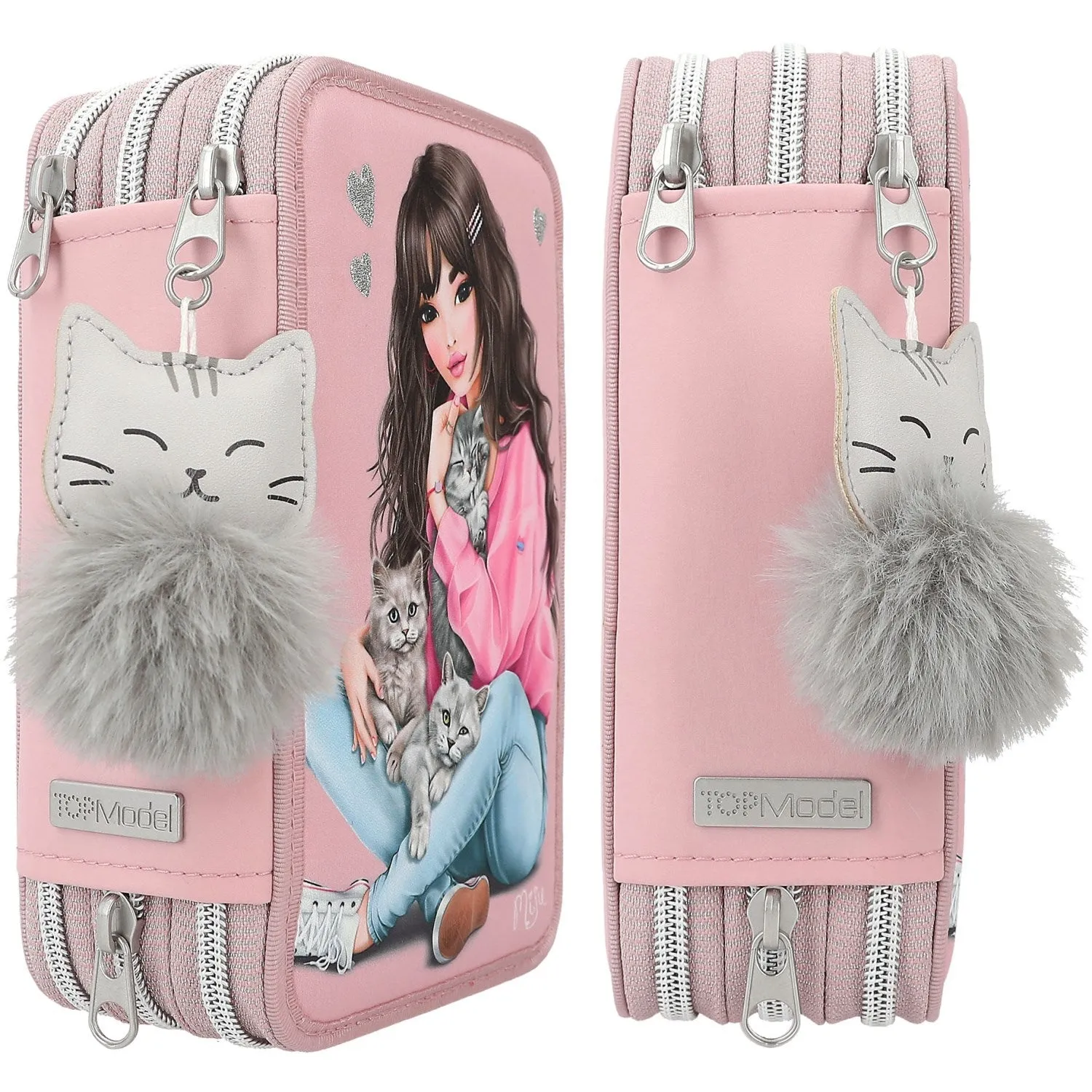 TOPModel Triple Pencil Case Kitty And Doggy