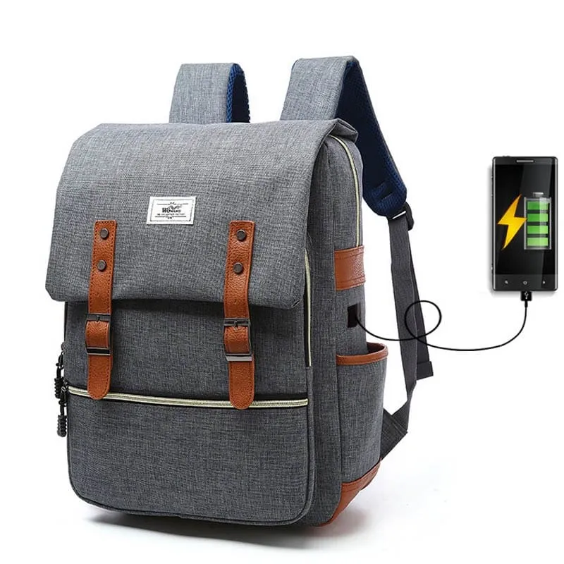 Unisex Canvas Backpack with USB Charging Port