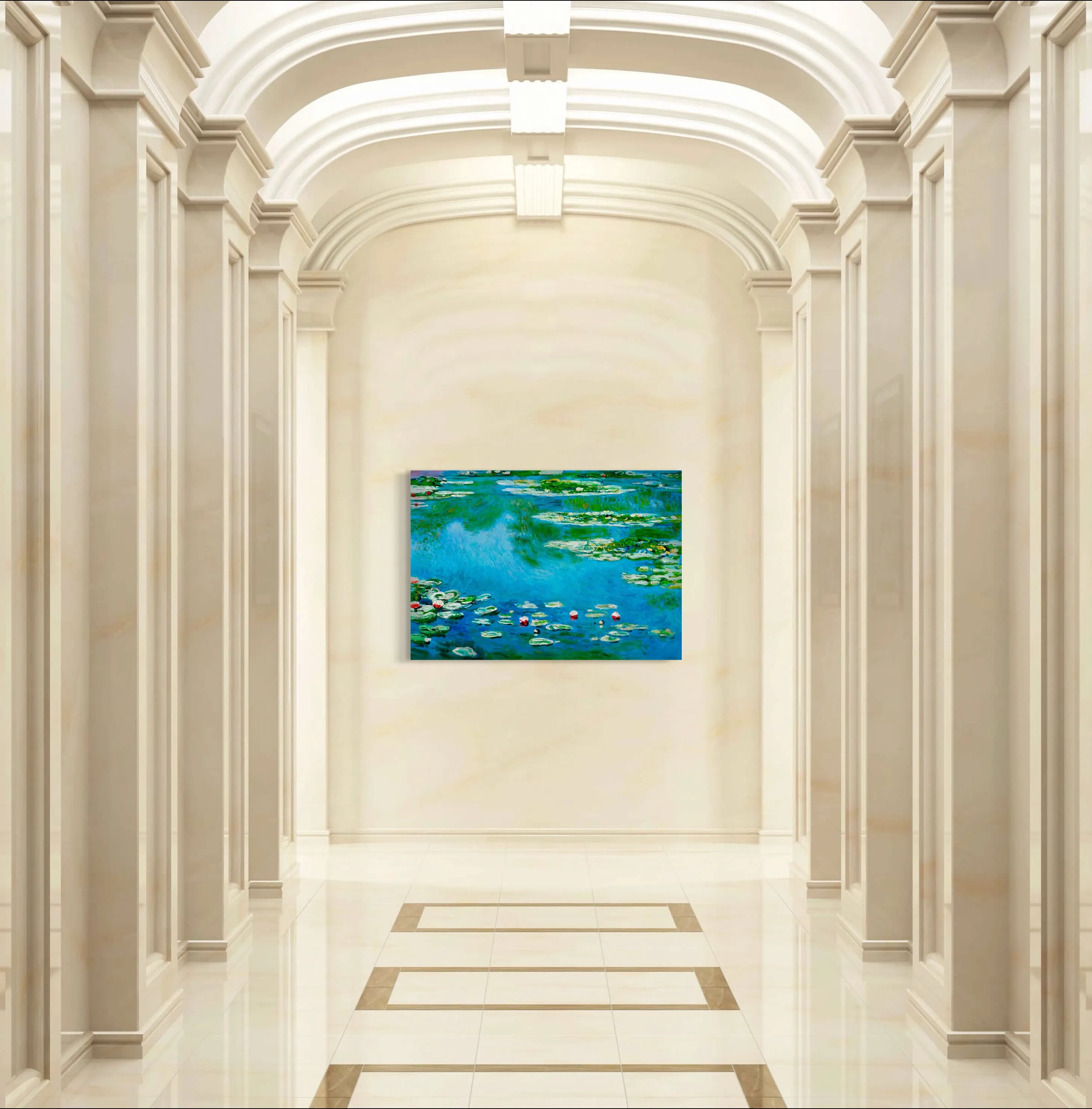 Water Lillies - Painted by Claude Monet - Circa. 1899. High Quality Polyester Cotton Canvas Print. Rolled Canvas Available in 3 Sizes - Small, Medium, or Large. Stretched Canvas Option Available in One (1) Large Size - 70cm x 100cm.