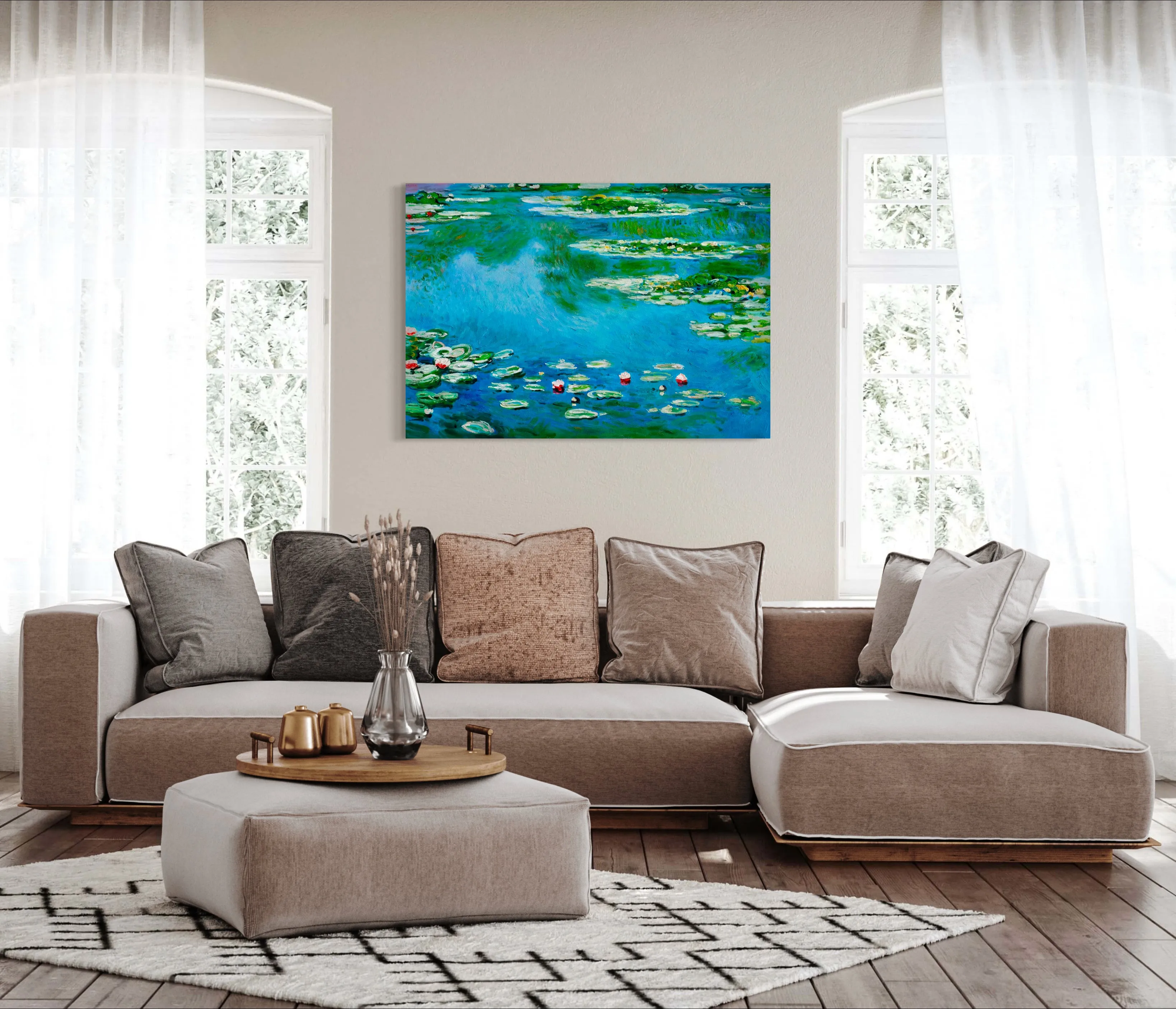 Water Lillies - Painted by Claude Monet - Circa. 1899. High Quality Polyester Cotton Canvas Print. Rolled Canvas Available in 3 Sizes - Small, Medium, or Large. Stretched Canvas Option Available in One (1) Large Size - 70cm x 100cm.