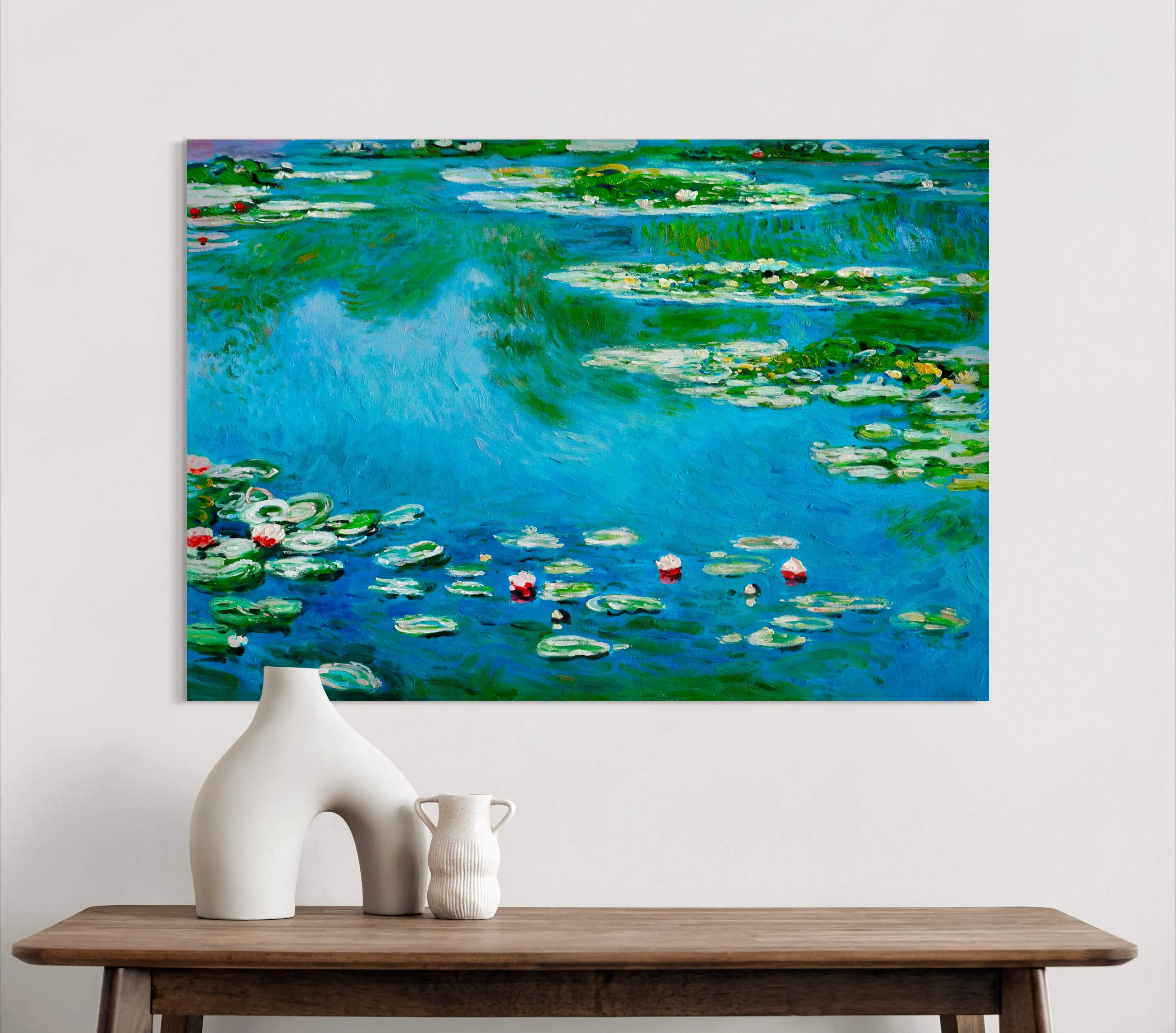 Water Lillies - Painted by Claude Monet - Circa. 1899. High Quality Polyester Cotton Canvas Print. Rolled Canvas Available in 3 Sizes - Small, Medium, or Large. Stretched Canvas Option Available in One (1) Large Size - 70cm x 100cm.